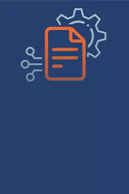 Blauwe achtergrond met oranje document en grijs tandwiel